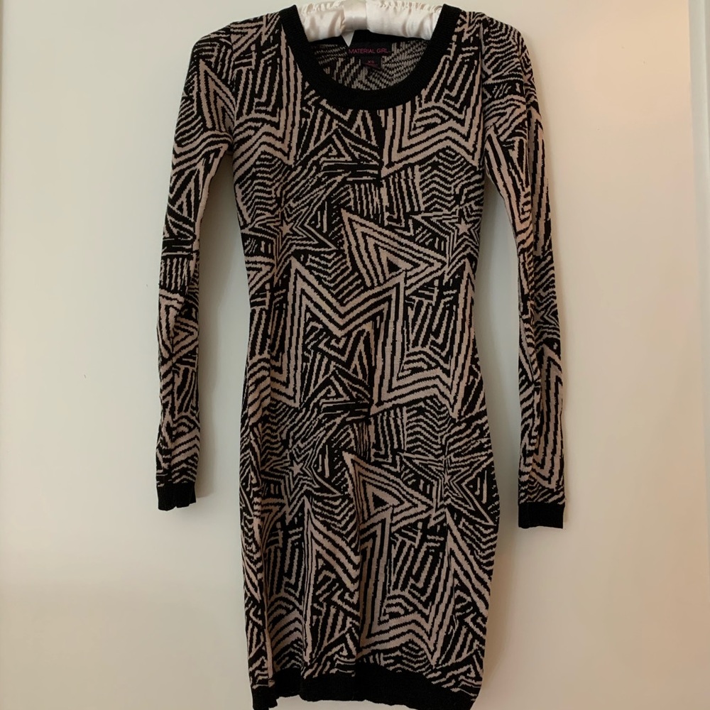 Black and Pink Geometric Sweater Dress
